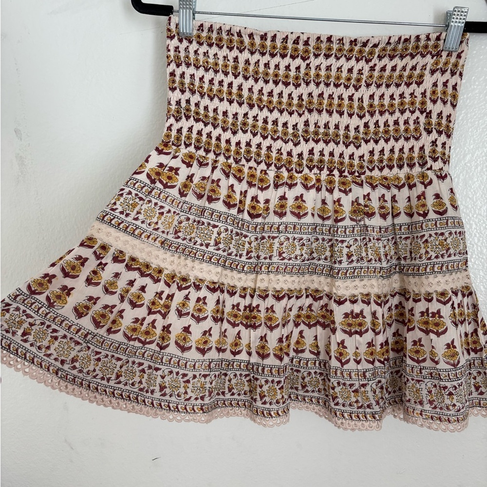 Bell by Alicia Bell Mandy Smocked Waist Mini Skirt - Buta (Flower) Motif Print